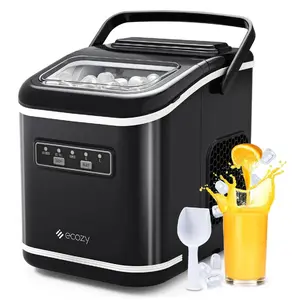 Ecozy Countertop Ice Maker, Portable, Self-Cleaning, 9 Bullet Ice Cubes in 6 Mins, 26lbs/24Hrs, Ice Maker Machine with Ice Bags, Handle, Standing Scoop and Basket