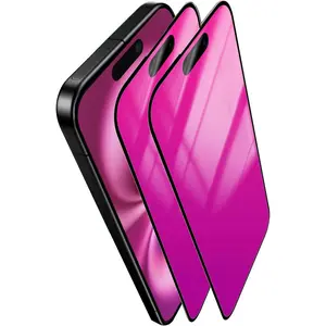 2 Pack for  16  Screen Protector Anti-Spy Tempered Glass Gradient Colorful for 16 Mirror Effect Full Coverage Anti Bluelight Anti-Bubble Alignment Frame 6.1 Inch (Pink)