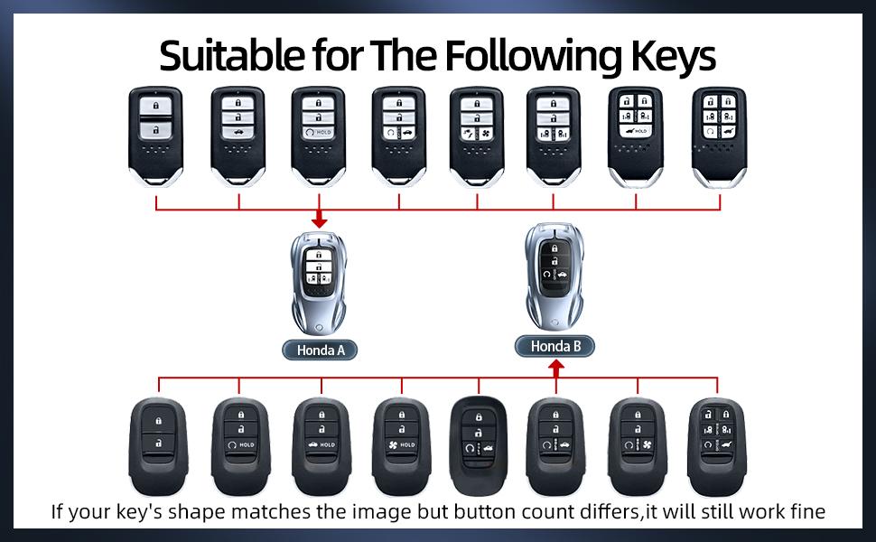 for Honda Key Fob Cover with Keychain - 2025 2024 2023 2022 2021 2016-2020 Civic Accord CR-V Pilot HR-V Ridgeline Odyssey Passport Key Fob Case Protector (Classic Black,For Honda-B)