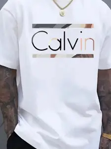 Luxury Calvin Print T-Shirt, Casual Street Style Summer Fashion, Loose Fit Unisex Top, Long Sleeve, No Zipper, All Seasons