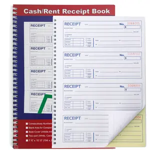 Money and Rent Receipt Book, 2-Part Carbonless, 7-5/8" x 11", Spiral Bound, 200 Sets per Book, 4 Receipts per Page