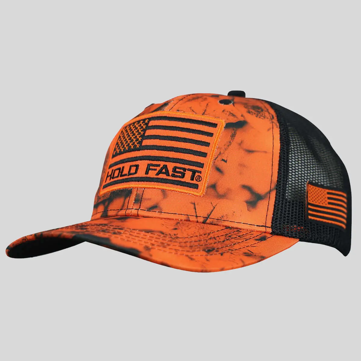 HOLD FAST Men's Outdoor Cap, Hunter Camo, Cotton-Mesh Material, One Size, Flag Patch