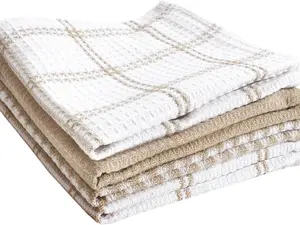 Premium Waffle Dish Cloths: Highly Absorbent, Super Soft Long Lasting - 100% Cotton, 12"x13" Flat Waffle Dish Towel for Cleaning & Drying Dishes, (4-Pack), Sand