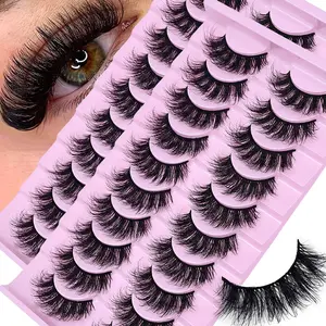 Fluffy Fake Lashes, Wispy False Eyelashes, Thick Volume Fake Lashes, Curly Fake Eyelashes, Volumized False Eyelashes, 20 Pairs/2 Pack, Enhance Eye Beauty, Synthetic