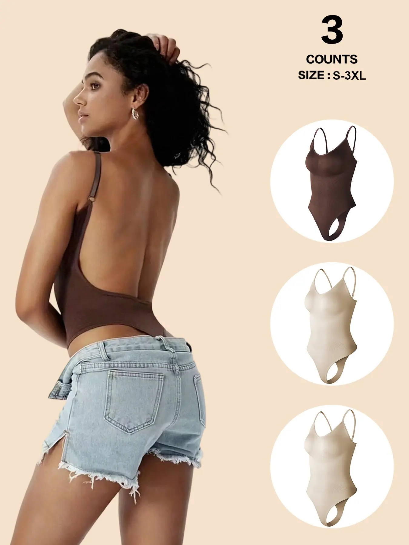 Women's Seamless Smooth Shaping Romper, Tummy Control Waist Slimming Fit Underwear, Backless Design, Casual Y-Type, Adjustable Strap, All Seasons, Shapewear