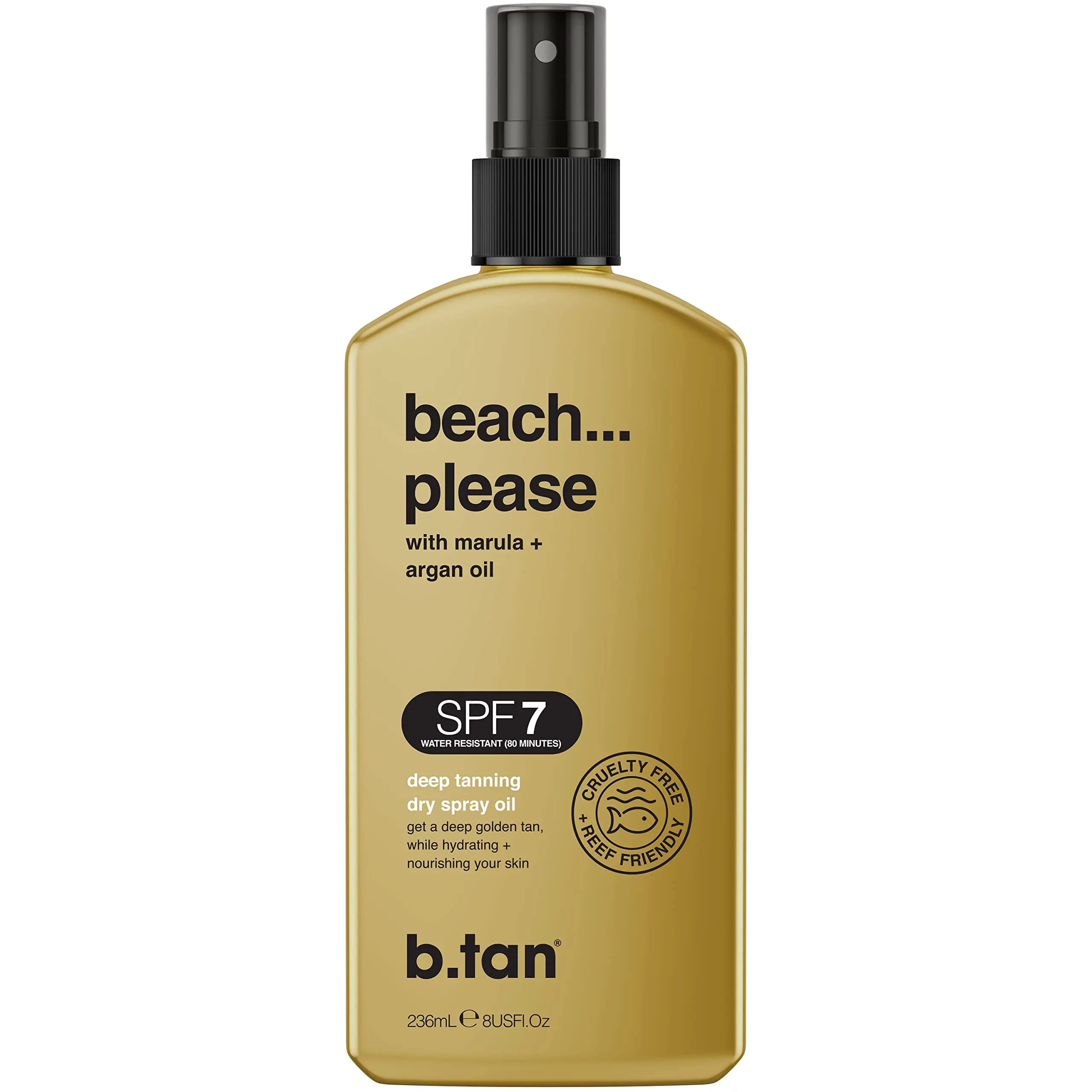 Beach... Please | b.tan SPF 7 Deep Dark Tanning Oil Dry Spray | Fast, Best Dark Outdoor Body Bronzing Mist, Bronze & Golden Sun Tan, Nourishes Skin w/ Marula & Argan Oil, Hydrating, Deep Bronze, Tanning Stuff, Vegan Hydrating Body Oil Mist Body Care Light