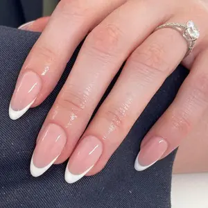 Modelones Milky White Press on Nails Almond Spring Short Fake Nails Reusable Nail Kit with Glue Adhesive Tabs Mini File 32Pcs 16 Sizes Women Girl Gift