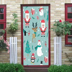 2pcs Christmas Decorative Door Wall Stickers Cartoon Santa Claus Reindeer Penguin Patterns Self Adhesive Removable PVC Stickers Holiday Party Home Window Glass Decoration Supplies Kids Room Christmas Atm