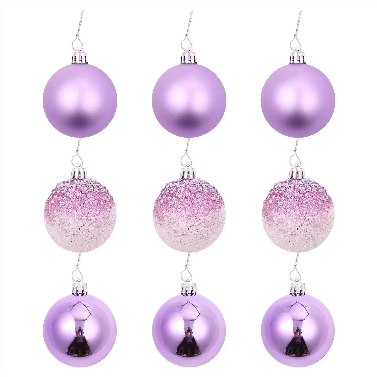 Purple 9 PCS Transparent Plastic Christmas Ball Ornaments Set - 2.36in Hanging Tree Decorations for Home New Year Party Supplies