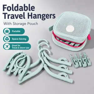Foldable Travel Hangers with Storage Pouch, ultra-portable and space-saving. Ideal for business trips, travel and dorm use, lightweight foldable design, practical hanging organizer for home and on-the-go.