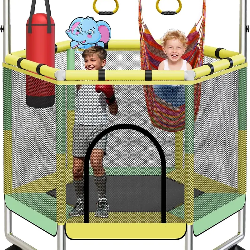 TALECO GEAR G 62-inch Frame Toddler Recreational Trampoline with Enclosure - 440 lbs Capacity Indoor/Outdoor Grow-with-Kid Fit All Seasons Set, Adjustable Gymnastics Bar, Strong Suction Cups, Steel Frame, Kids Toys for Boys Girls Playrooms Gifts