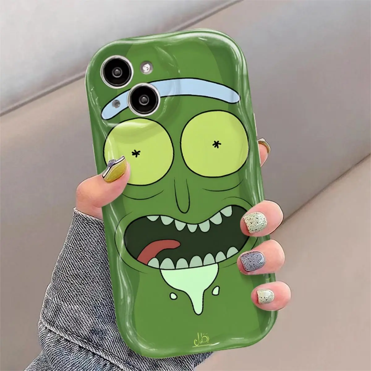 Officially Licensed Warner Bros. Rick and Morty Smartphone Cellphone Cover, Colorful Phone Accessory for iPhone 17 Air, 16, 15, 14, 13, 12, 11, 8, 7 Pro/Pro Max, Featuring Fluorescent Green Pickle Morty with Quirky Wide-Eyed Design and Blue Headband