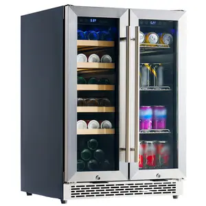AMERLIFE Beverage Refrigerator-24 In fridge with Glass Door, Adjustable Shelves and LED Touch Panel, Under Counter Design for Wine Beer, Built-In or Freestanding Use, 34-64℉