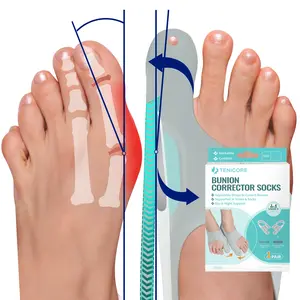 Adjustable Bunion Corrector Socks, Orthopedic Toe Straightener, Toe Separation, 1 Pair with 4 Fixing Plates, Day & Night Foot Pain Relief, Comfortable Shoe Inserts for Bunions