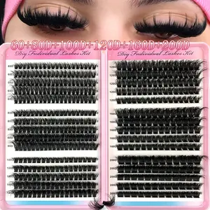 UMIRYAO 500pcs Pack 200D 160D 120D 100D 80D 60D High Capacity D Curl 0.07mm Dense Fluffy Wispy Fake Lashes 10-18mm Mixed Length Natural Soft Reusable Makeup Accessories, Eyelash, Lash Cluster