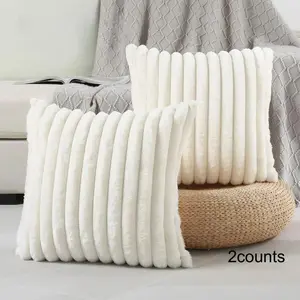 Solid Color Faux Fur Throw Pillow Cover, 2 Counts Soft Comfortable Striped Decorative Cushion Cover without Filler, Household Decoration Supplies for Home Living Room Sofa Couchvalentine gifts