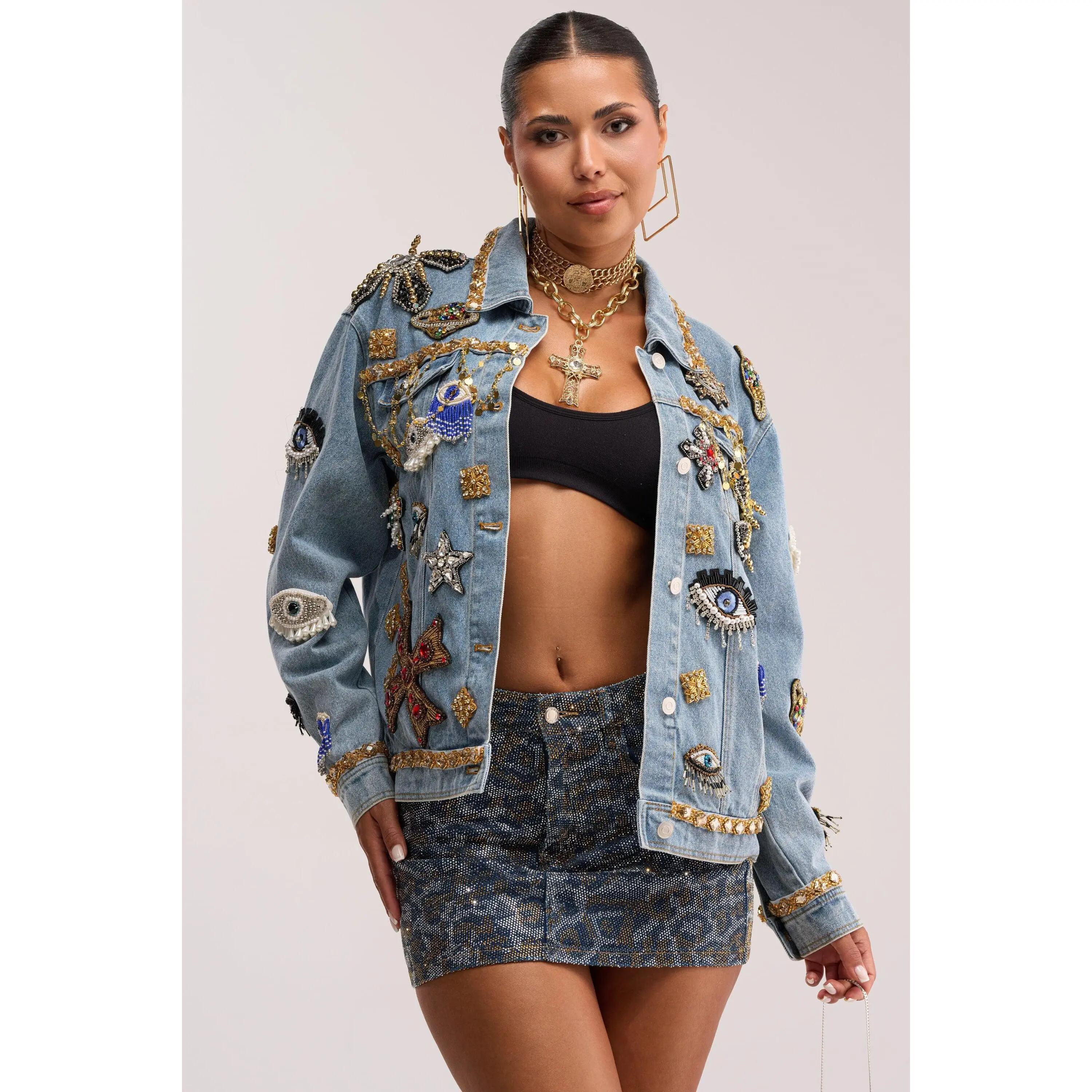 IN PLAIN SIGHT EMBELLISHED DENIM JACKET