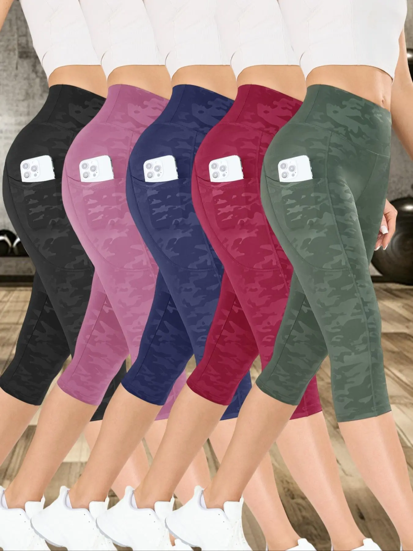 Women's Camo Print Sports Capri Pants, Casual Comfy Breathable Capri Leggings for Yoga, Gym and Workout, Sportswear for Spring & Summer, Sports Stretchy Leggings, Knitted Sports Pants