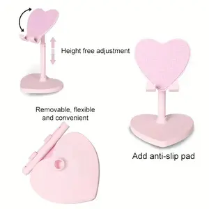 1pc Love Heart Phone Holder Desktop Adjustable and Foldable Selfie Stand Universal Mobile Tablet Desk Mount, Tablet Stand Holder Adjustable, Desk Organizer, Cute Phone Accessory, Stylish Mount, Lightweight Holder, Foldable Design, Social Media Lovers