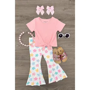 Pink & White Flower Flare Pant Set