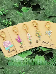 5pcs Cute Bouquet Key and Sunflower Keychain Set, With Thank You for Helping Me Grow Greeting Cards, Suitable for Backpacks and Zipper Handle Accessories, Gifts for Family, Friends, Classmates, Teacher's Day Gifts, Thank You Gifts