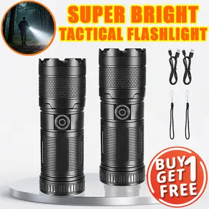 2PACKS High Lumens LED Rechargeable Flashlight , with 10 Lighting Mode & COB Side Light  Zoomable EDC USB-C Adventurer Tactical Flashlight, for Night Patrol Wilderness Outdoor Light Exploration Firework Emergency Flashlight Labor Day Sale spotlight