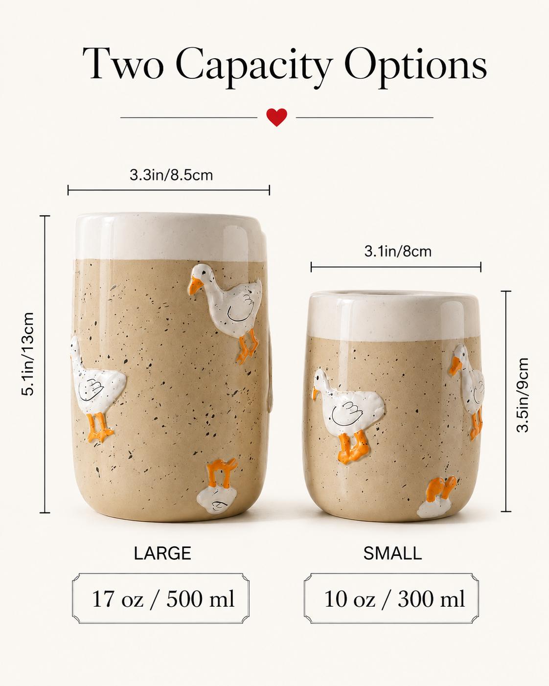 Handmade Ceramic Mug - 10 oz -170z Whimsical Duck Animal Cup, Microwavable Dishwasher Safe Travel Tumbler, Unique Gifts for Coffee Lovers, Reusable for Hot/Cold Drinks, Ceramic Mugs, Beverage Mug