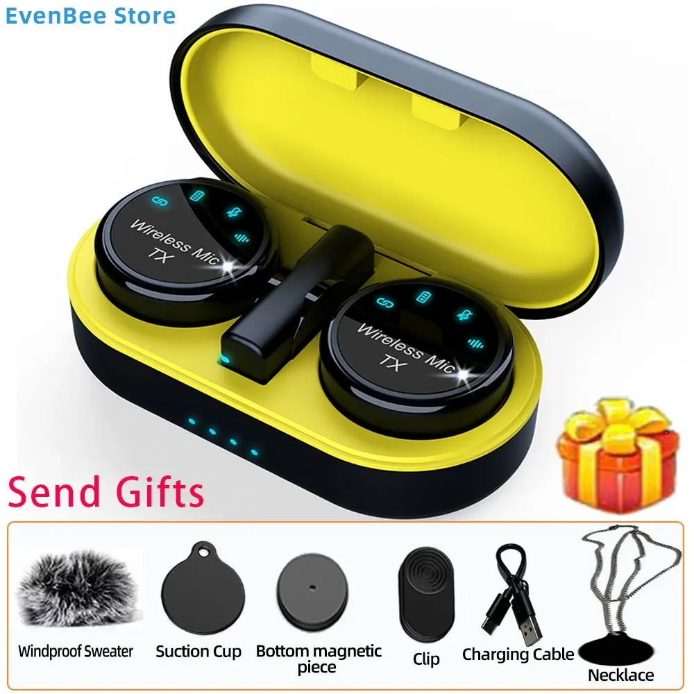 New Magnetic Wireless Lapel Lavalier Microphone Singing Mic with Noise Cancelling Necklace and Windproof Cover, Audio Video Recording for Smartphones, Noise Reduction Mic