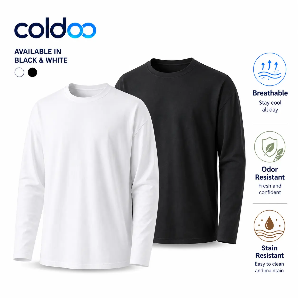 Men's Anti Odor Antibacterial Long SleeveShirt, Odor Control Body Odor Protection,100% Cotton Water Repellent Stain/OilRepellent Crew Neck Base Layer Tee for GymWork Outdoor