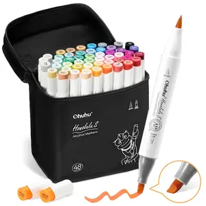 Ohuhu Alcohol Markers: Brush & Soft Chisel - 48-color - Dual Tips Drawing Markers for Artists Beginners Adults Coloring Illustration Sketching- Soft Chisel Red Dot Design Award Winner - Honolulu S Series of Ohuhuart