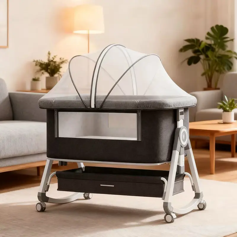 4-in-1 Baby Bassinet Bedside Sleeper with Wheels | Adjustable, Portable & Cozy for Newborns ️ storage basket infant Playpen Crib diaper changer mosquito net boy Multi-Functional Breathable Bassinet with Mattress