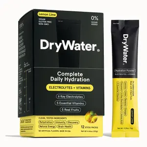 DryWater Complete Daily Hydration (12 Pack) - Lemon Lime. 6 Electrolytes + 5 Vitamins + 1 Amino Acid. No Added Sugar, Nothing Artificial, Real Fruit, Vegan, Gluten Free - (12 Stick Packs)