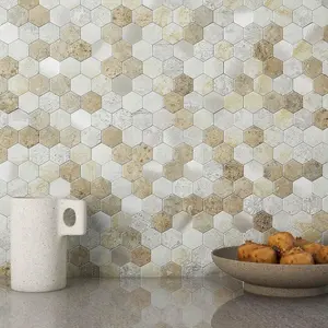 OFIT Hexagon Peel and Stick Backsplash Tiles Kitchen,Self-Adhesive etal and arble Honeycob Peel and Stick Wall Tiles Sticker osaic Heat Resistant(Castle Brown,10sheets)
