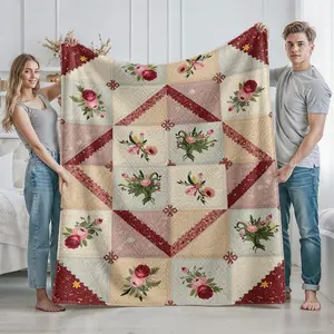 Floral Patchwork Quilt Blanket for Home Living Room and Bedroom Use Perfect for Adults Cozy and Decorative Warmth Ideal Holiday Gift for Christmas Thanksgiving Mother's Day Valentine's Day and Anniversary Occasions