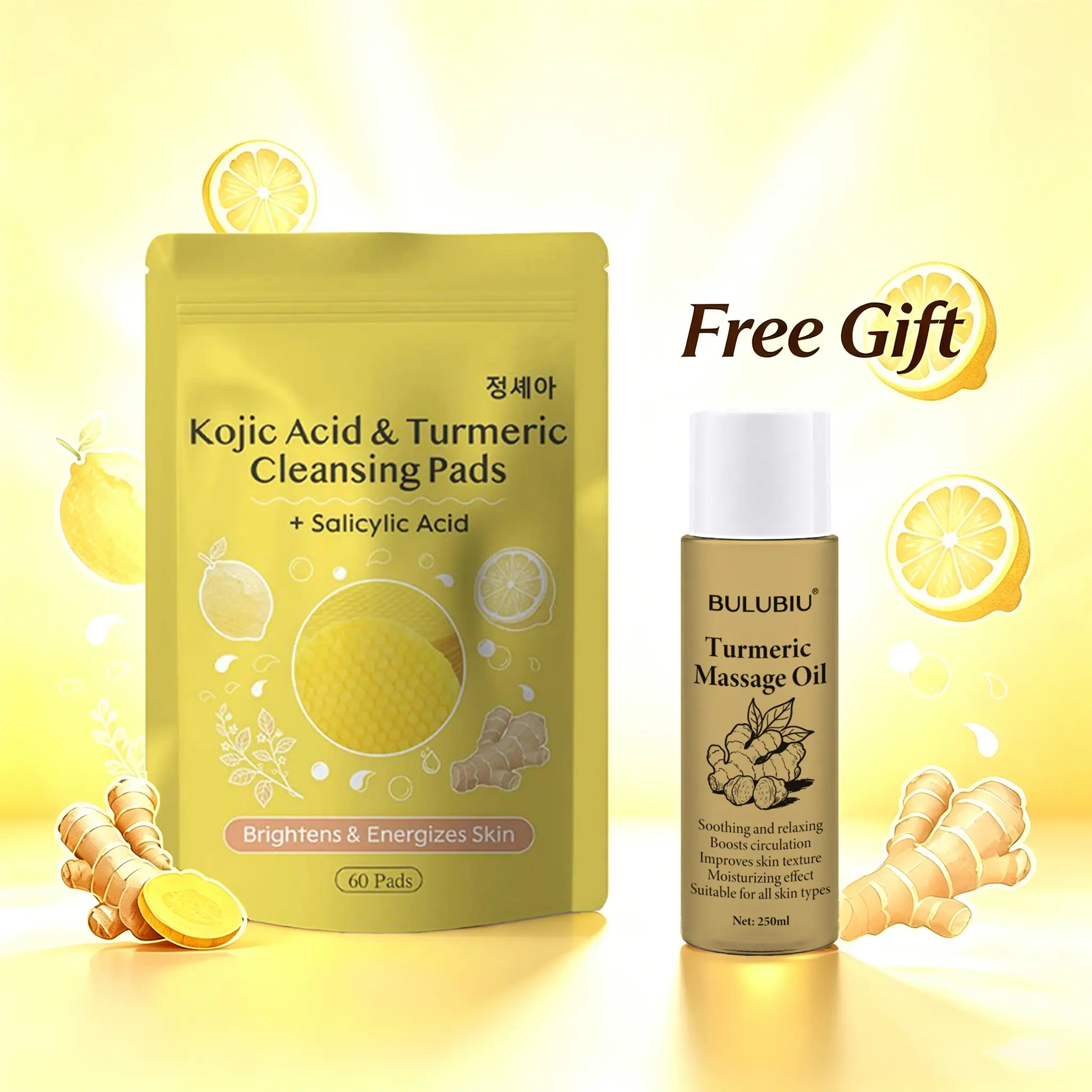 [Dealsforyou]Buy 1 Get 1 | Turmeric Kojic Acid Facial Cleansing Pads for Gentle Daily Cleansing, Oily & Sensitive Skin | 1 Free Gift Per Order