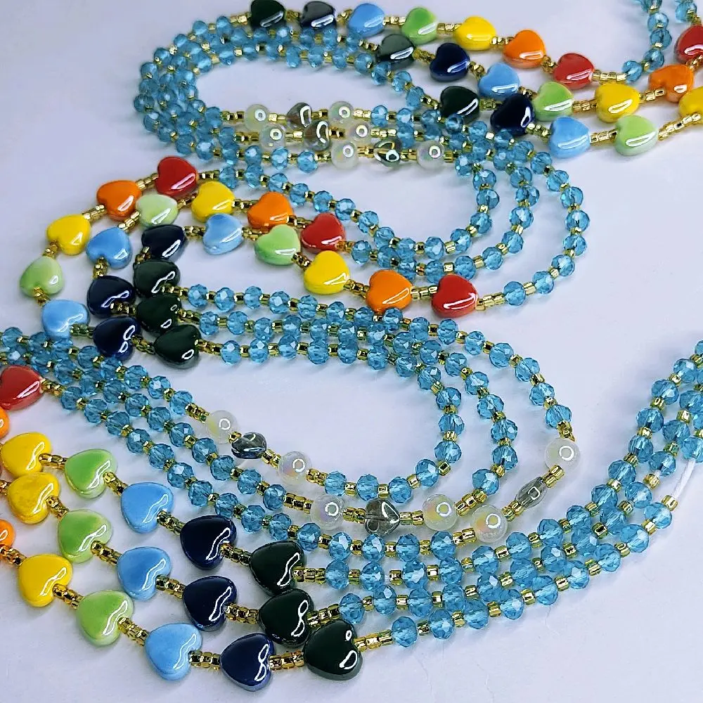 Beautiful Sea Rainbow Color Waistbeads Colorful Bead Tie on Women Adornment Body Jewelry Daily Use Heart Beads Design ( 1 pcs ).