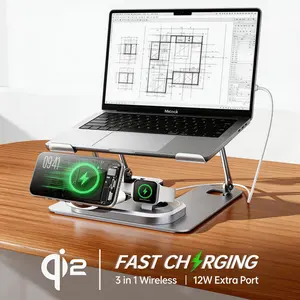 Qi2 4-in-1 15W Magnetic Wireless Charging Station, Durable Alloy Tablet/Laptop/Smartphone Mount, Space-Saving Foldable Fast Charger Stand for iPhone 16/15/14/13/12, Apple Watch, AirPods & Samsung Galaxy Series Cellphone