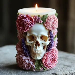 Gothic Skull Candle Silicone Mold, Flower Cluster Design, 3D Relief Wax Mould Molding for DIY Crafts, Handmade Crafts & Decorative Projects
