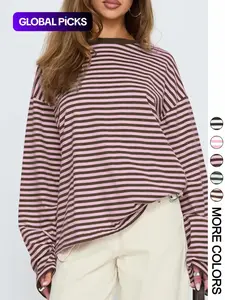 Women's Striped Long Sleeve Loose Top, Casual Stylish Tee, Casual Versatile Blouse, Stylish Ladies' Fashion Shirt, Womenswear, Perfect for Daily Wear & Layering, Fit