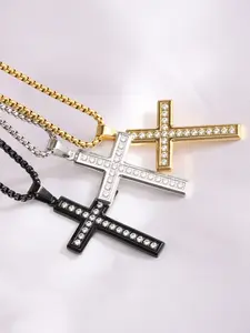 Punk Style Fashion 26MM Diamond-encrusted Cross Necklace, Simple and Versatile / Stainless Steel / Colorfast / Hypoallergenic / Couple / Festival / Party / Ideal Gift