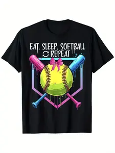 Softball Drip Eat Sleep Softball Repeat Game day T-Shirt for Men Women Prefect Easter Mother'S Day Father'S Day Gift Birthday Gifts for Mom Dad Men Women Friends Men'S Black T-Shirts Unisex Black Soft Fabric 100% Cotton
