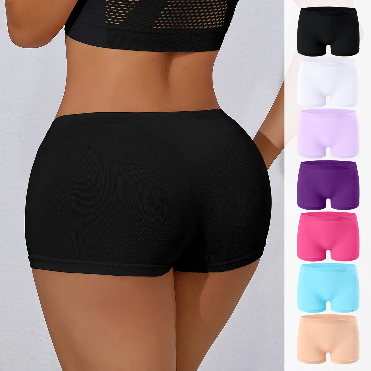 Women's Boxer Briefs-No Show Anti-Slip Mid-Rise High Support Underwear Seamless One-Piece Design, 7 Solid Colors- Everyday & Clothing Essentials,High Waisted Underwear Clothing Essentials Simple Underwear Smooth Texture Comfortable Fit Boxer Shorts
