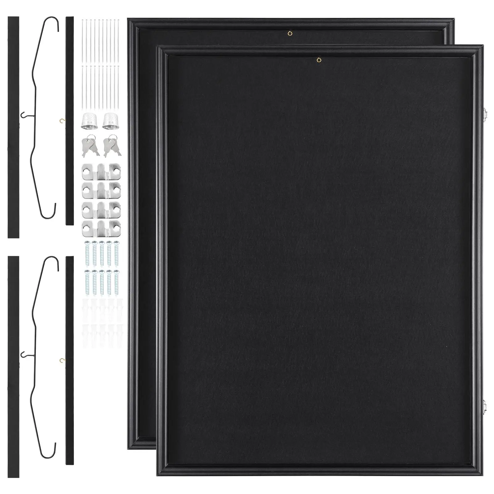 VEVOR 2PC Matte Black Wooden Rectangle Soccer Jersey Display Frames, 23.3x31.2x1.5in Lockable Sport Shadow Boxes with 98% UV-Protected PC Glass, Wall Mount Installation, Anti-Theft Locks, Iron Hardware, Wood & PC Fade-Resistant Home Organizer