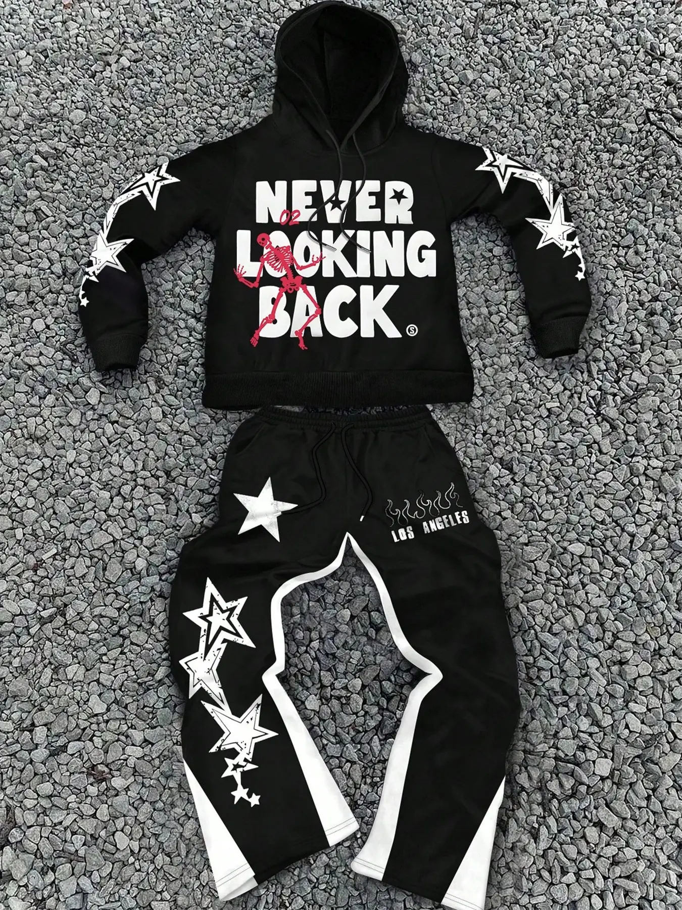 Men's Casual Hooded Long Sleeve Sweatshirt Set, Hoodie Set, Colorblock Long Pants Two-Piece, Star Letter Graphic Print, Fashion Streetwear, Menswear