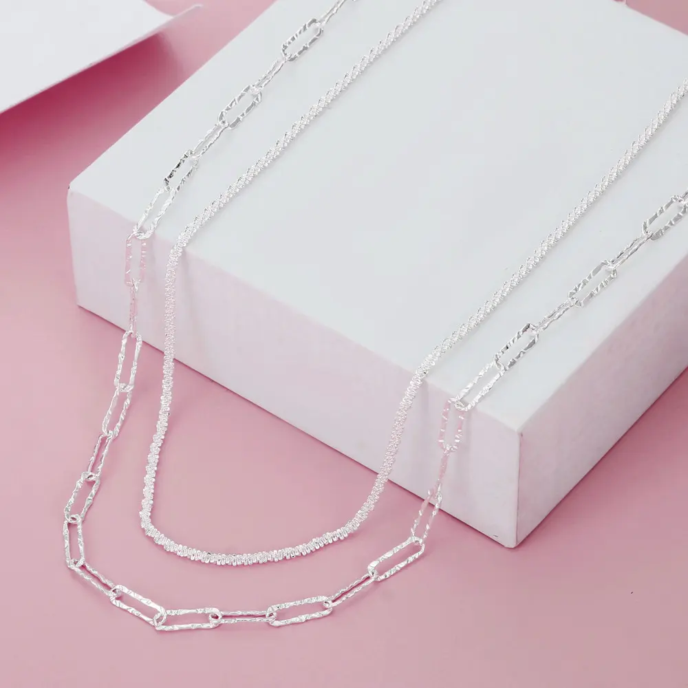 925 Sterling Silver Plated Sparkly Necklace Double Layered Dainty Chain Necklace Silver Paperclip Necklaces Waterproof Minimalist Jewelry Gifts Dainty Layering Necklaces for Women