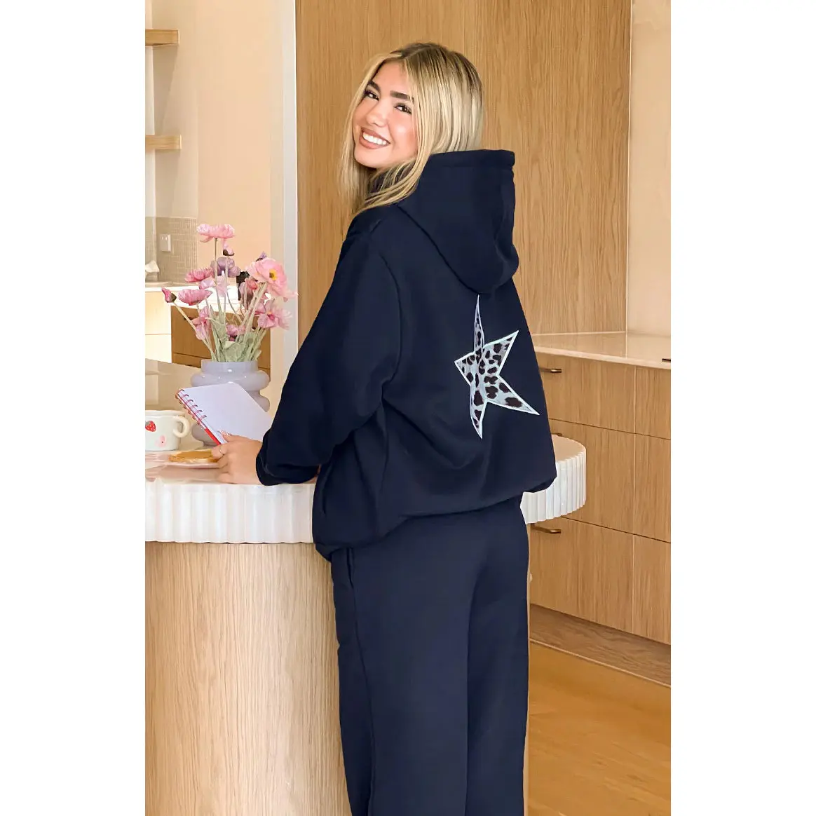Beginning Navy Leopard Star Hoodie
