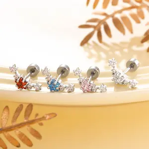 5 Pairs 16G Butterfly Opal CZ Screw Back Cartilage Stud Set, 925 Silver Internally Threaded Nose Studs, Hypoallergenic Y2K Earrings for Women