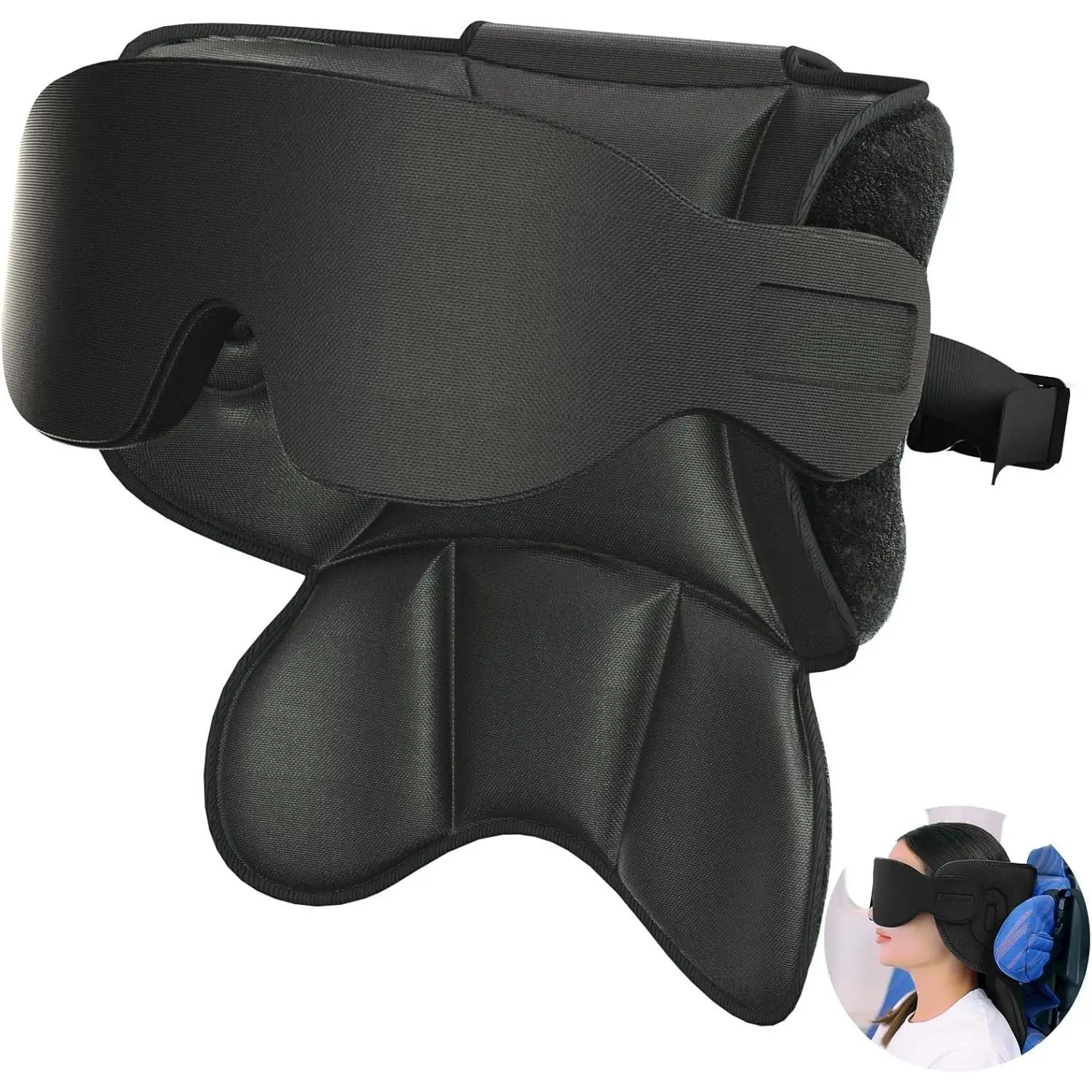 Travel Pillows for Airplanes, Airplane Pillow with  Sleep Eye Mask, 360?  Support, Stop Bobblehead Plane Travel Essentials, Adjustable Airplane  Strap for Budget Airlines, Black