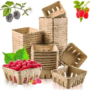 60PCS Natural Berry Fiber Baskets, Small Farmers Market Produce Containers, Ventilated Molded Pulp Berry Baskets For Strawberries, Blueberries, Raspberries, Eggs & Vegetables, Vegetable Storage Basket, Fruit Basket