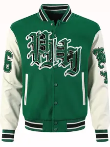 2026 New Men's green #26 Number Baseball Varsity jacket , Casual Fashion High-End Embroidered Button-Up,pocket sportswear Patchwork white Long Sleeve street Style hip-hop coat Casual Style Outerwear